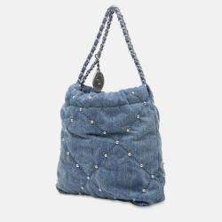 Pre Owned Chanel Blue Mini Denim Studded 22 Handbag