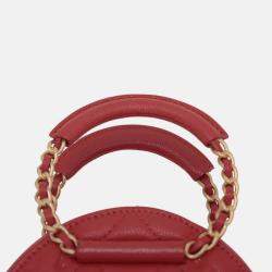 Pre Owned Chanel Red Quilted Caviar Round Woven Chain Top Handle Bag