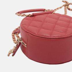 Pre Owned Chanel Red Quilted Caviar Round Woven Chain Top Handle Bag