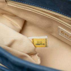 Pre Owned Chanel Blue Large Iridescent Calfskin Chic Quilt Flap