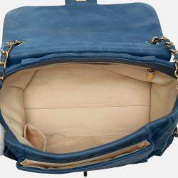 Pre Owned Chanel Blue Large Iridescent Calfskin Chic Quilt Flap
