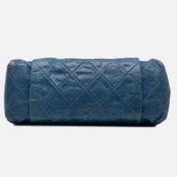 Pre Owned Chanel Blue Large Iridescent Calfskin Chic Quilt Flap