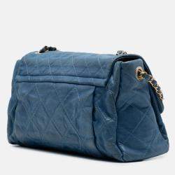 Pre Owned Chanel Blue Large Iridescent Calfskin Chic Quilt Flap