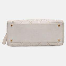 Pre Owned Chanel White CC Lambskin Wild Stitch Handbag