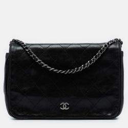 Pre Owned Chanel Black CC Quilted Lambskin Full Flap Wallet on Chain
