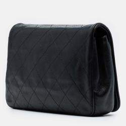 Pre Owned Chanel Black CC Quilted Lambskin Full Flap Wallet on Chain