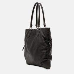 Pre Owned Chanel Black Washed Calfskin CC Cup Drawstring Tote