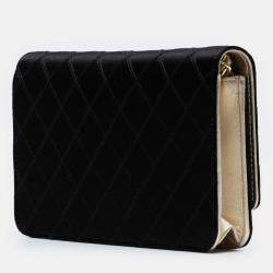 Pre Owned Chanel Black Bicolor Satin Wallet On Chain