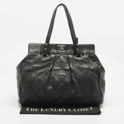 Pre Owned Chanel Black Quilted Caviar Leather On The Road Tote