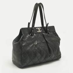 Pre Owned Chanel Black Quilted Caviar Leather On The Road Tote