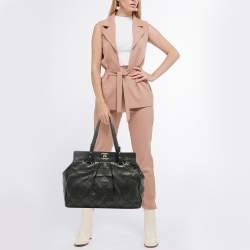 Pre Owned Chanel Black Quilted Caviar Leather On The Road Tote