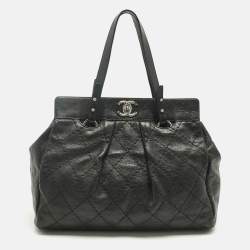 Pre Owned Chanel Black Quilted Caviar Leather On The Road Tote