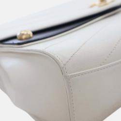 Pre Owned Chanel White Medium Chevron Calfskin Casual Trip Flap