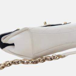 Pre Owned Chanel White Medium Chevron Calfskin Casual Trip Flap