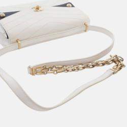 Pre Owned Chanel White Medium Chevron Calfskin Casual Trip Flap