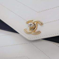 Pre Owned Chanel White Medium Chevron Calfskin Casual Trip Flap