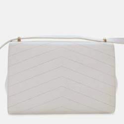 Pre Owned Chanel White Medium Chevron Calfskin Casual Trip Flap
