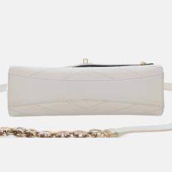 Pre Owned Chanel White Medium Chevron Calfskin Casual Trip Flap
