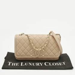 Pre Owned Chanel Blush Pink Quilted Caviar Leather Medium CC Filigree Flap Bag