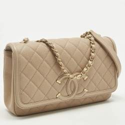 Pre Owned Chanel Blush Pink Quilted Caviar Leather Medium CC Filigree Flap Bag