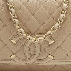 Pre Owned Chanel Blush Pink Quilted Caviar Leather Medium CC Filigree Flap Bag