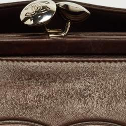 Pre Owned Chanel Dark Brown Leather Frame Shoulder Bag