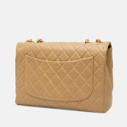 Pre Owned Chanel Beige Jumbo XL Classic Lambskin Single Flap