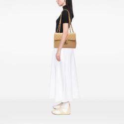 Pre Owned Chanel Beige Jumbo XL Classic Lambskin Single Flap