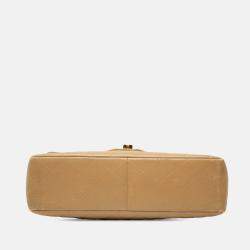 Pre Owned Chanel Beige Jumbo XL Classic Lambskin Single Flap