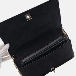 Pre Owned Chanel Black Chevron Nubuck Micro Chain Embellished Flap