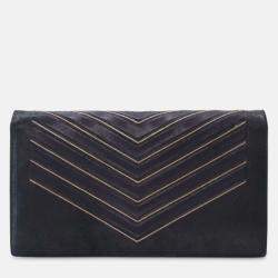 Pre Owned Chanel Black Chevron Nubuck Micro Chain Embellished Flap