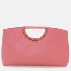 Pre Owned Chanel Pink Quilted Caviar A Real Catch Clutch