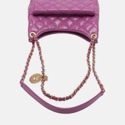 Pre Owned Chanel Purple Medium Shiny Crumpled Calfskin Wavy CC Hobo