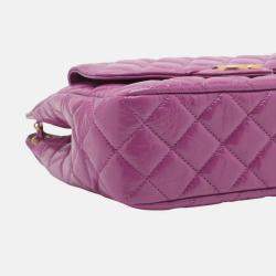 Pre Owned Chanel Purple Medium Shiny Crumpled Calfskin Wavy CC Hobo