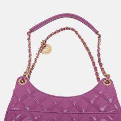 Pre Owned Chanel Purple Medium Shiny Crumpled Calfskin Wavy CC Hobo
