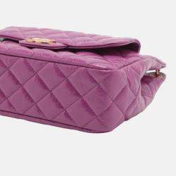 Pre Owned Chanel Purple Medium Shiny Crumpled Calfskin Wavy CC Hobo