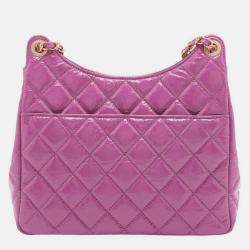 Pre Owned Chanel Purple Medium Shiny Crumpled Calfskin Wavy CC Hobo