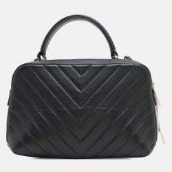 Pre Owned Chanel Black Medium Chevron Lambskin Trendy CC Bowling Bag