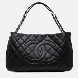 Pre Owned Chanel Black CC Quilted Caviar Expandable Tote