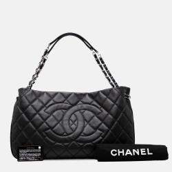 Pre Owned Chanel Black CC Quilted Caviar Expandable Tote