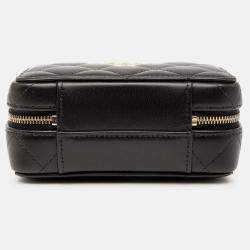 Pre Owned Chanel Black Mini CC Quilted Lambskin Chain Top Handle Vanity Case