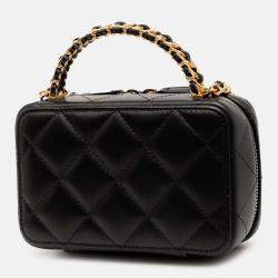 Pre Owned Chanel Black Mini CC Quilted Lambskin Chain Top Handle Vanity Case