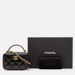 Pre Owned Chanel Black Mini CC Quilted Lambskin Chain Top Handle Vanity Case
