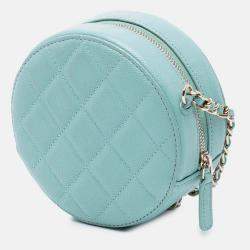Pre Owned Chanel Blue CC Quilted Caviar Round Clutch With Chain
