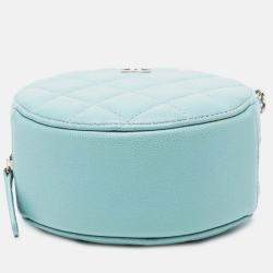 Pre Owned Chanel Blue CC Quilted Caviar Round Clutch With Chain