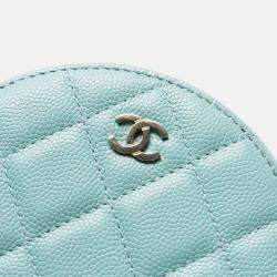 Pre Owned Chanel Blue CC Quilted Caviar Round Clutch With Chain