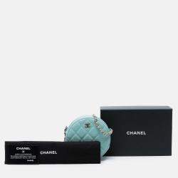 Pre Owned Chanel Blue CC Quilted Caviar Round Clutch With Chain