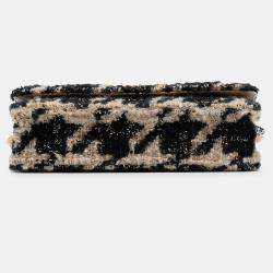 Pre Owned Chanel Beige Black Houndstooth Tweed 19 Wallet On Chain
