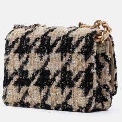 Pre Owned Chanel Beige Black Houndstooth Tweed 19 Wallet On Chain