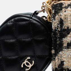 Pre Owned Chanel Beige Black Houndstooth Tweed 19 Wallet On Chain